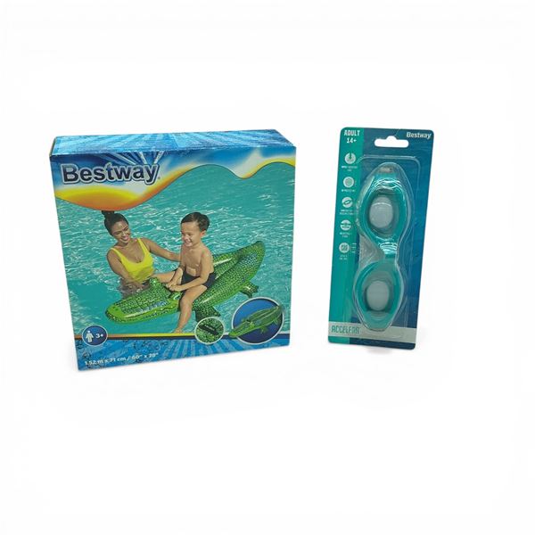 Bestway Alligator 60" x 28" Pool Float, New and Bestway Accelera Adult Swim Goggles, New