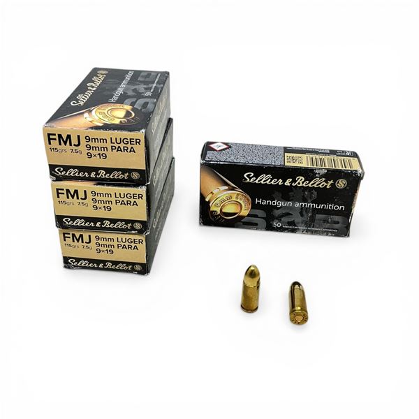 Sellier & Bellot 9mm Luger, 115 Grain FMJ Ammunition, 195 Rounds