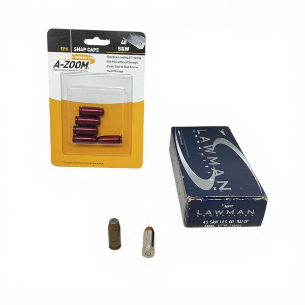 Assorted 40 S&W Ammunition, 50 Rounds and A-Zoom 40 S&W Snap Caps, 5 Pack, New