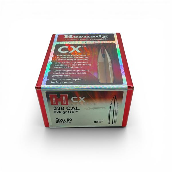 Hornady CX .338 Caliber (.338"), 225 Grain CX Projectiles, 50 Qty