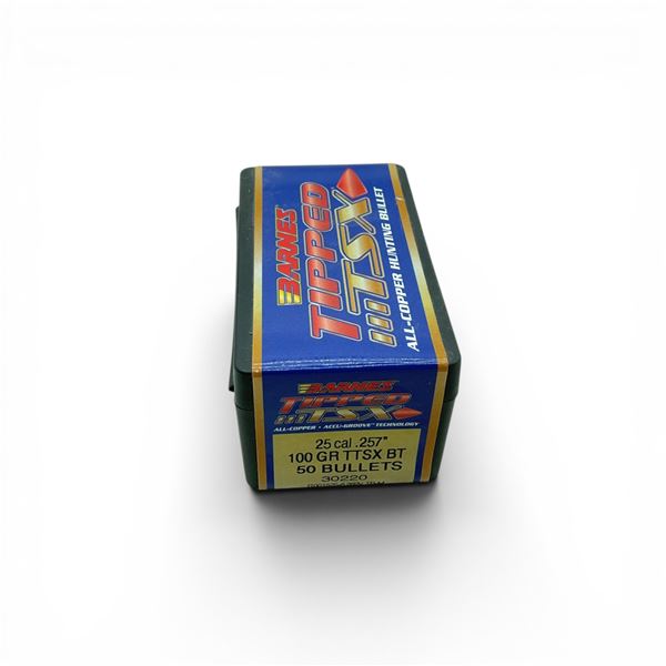 Barnes Tipped TSX 25 Caliber (.257"), 100 Grain TTSX BT Projectiles, 50 Qty