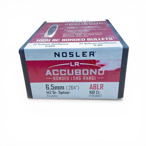 Nosler LR Accubond Bonded Long-Range 6.5mm (.264"), 142 Grain Spitzer ABLR Projectiles, 100 Qty