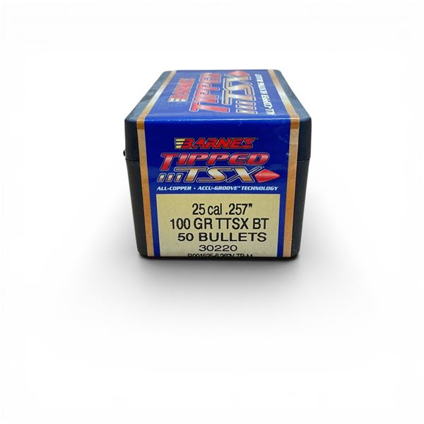 Barnes Tipped TSX 25 Caliber (.257"), 100 Grain TTSX BT Projectiles, 50 Qty