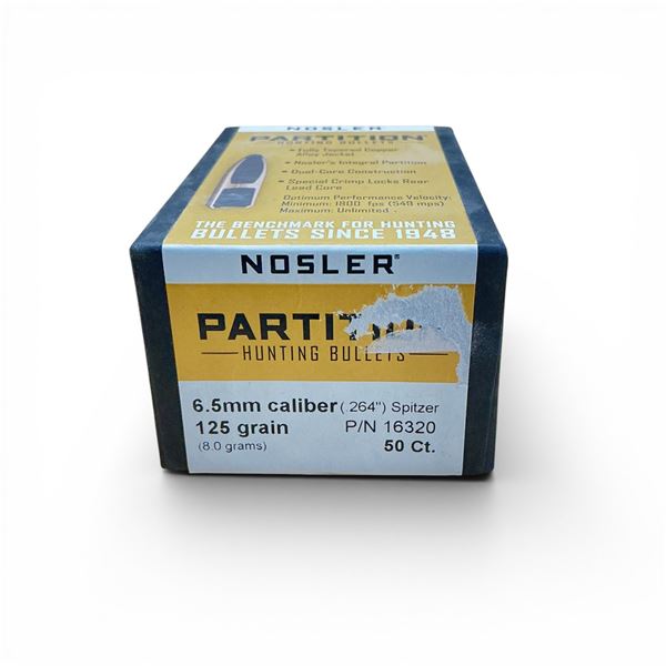 Nosler Partition Hunting 6.5mm Caliber (.264"), 125 Grain Spitzer Projectiles, 50 Qty