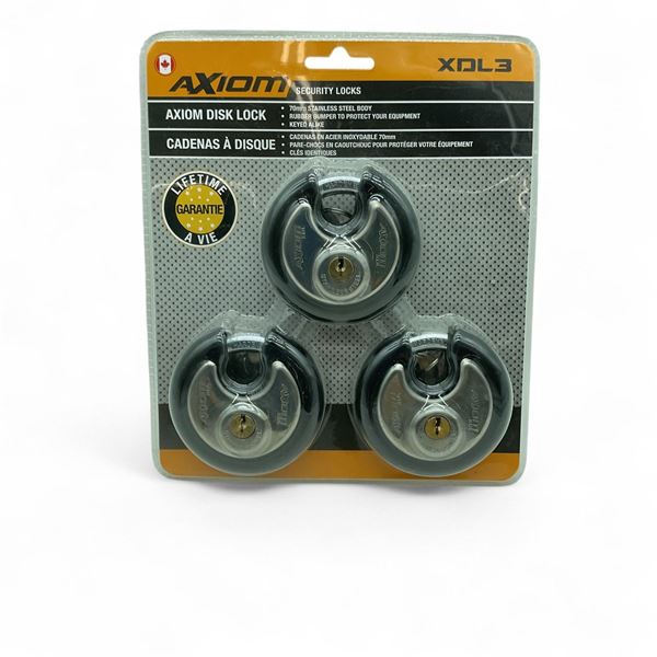 Axiom XDL3 Disk Locks, 3 Pack, New
