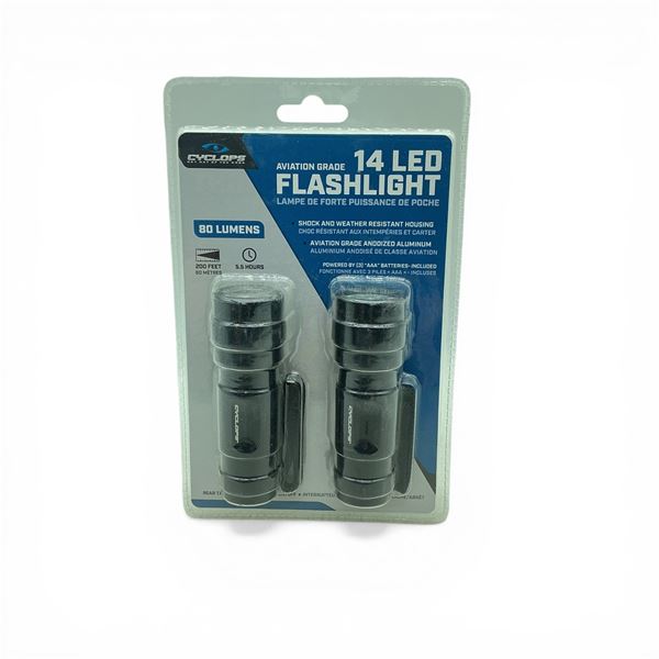 Cyclops Aviation Grade 14 LED Flashlight, 80 Lumens, 2 Pack, New
