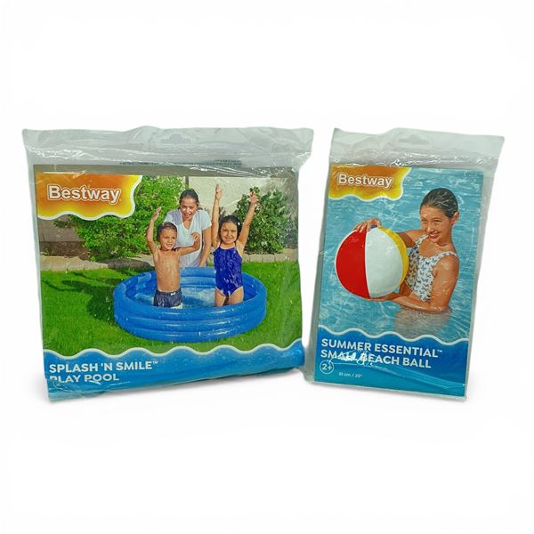 Bestway Splash 'N Smile 48" x 10" Play Pool, New and Bestway 20" Small Beach Ball, New