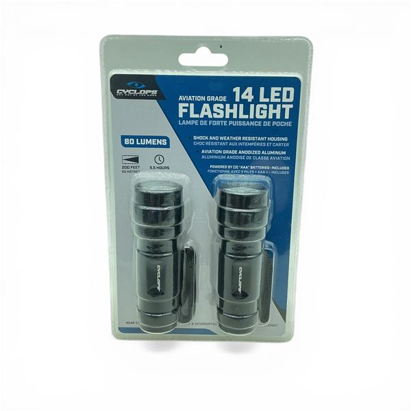 Cyclops Aviation Grade 14 LED Flashlight, 80 Lumens, 2 Pack, New