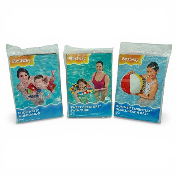 Bestway 20" Beach Ball, Bestway 22" Swim Tube and Bestway 9" x 6" Armbands, New