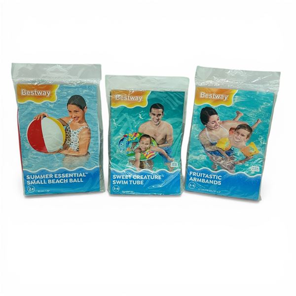 Bestway 20" Beach Ball, Bestway 22" Swim Tube and Bestway 9" x 6" Armbands, New