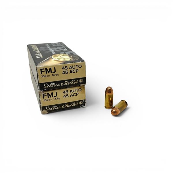 Sellier & Bellot 45 Auto, 230 Grain FMJ Ammunition, 100 Rounds