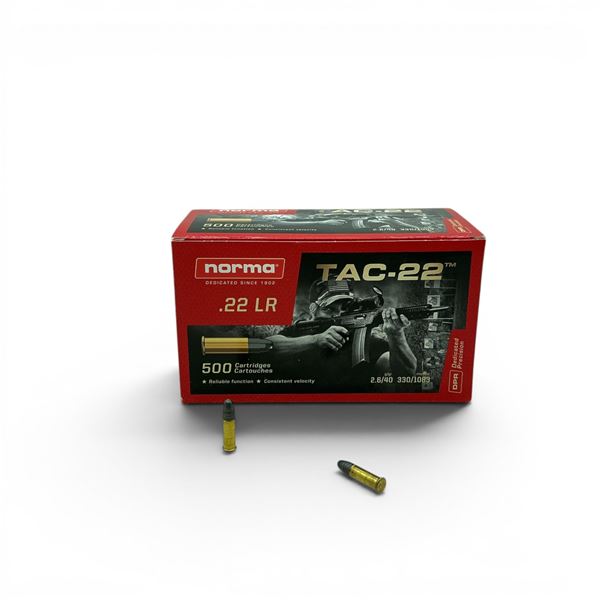 Norma Dedicated Precision Tac-22 22 LR 40 Grain Ammunition, 500 Rounds
