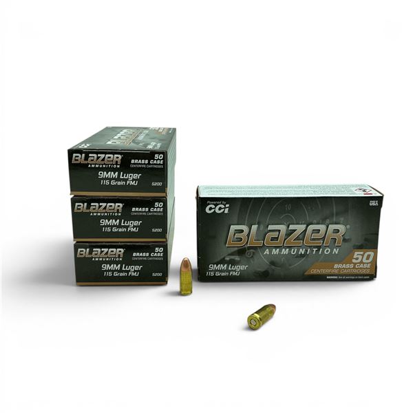 CCI Blazer Brass 9 mm 115 Grain FMJ Ammunition, 200 Rounds