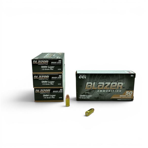 CCI Blazer Brass 9 mm 115 Grain FMJ Ammunition, 200 Rounds