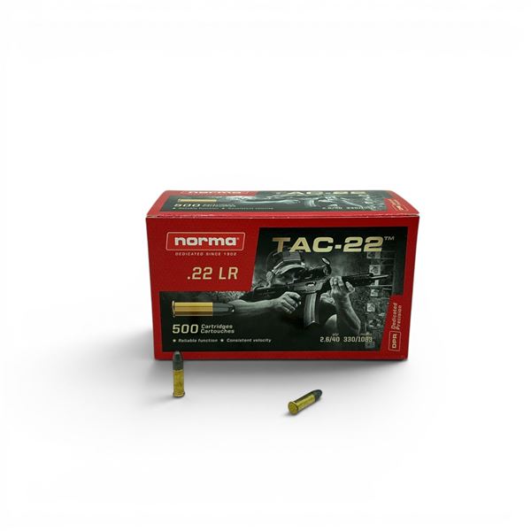 Norma Dedicated Precision TAC-22 22 LR 40 Grain Ammunition, 500 Rounds