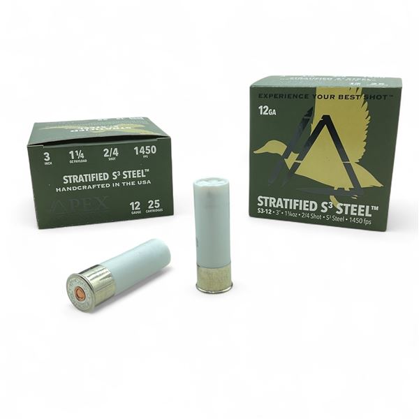 Apex Stratified S3 Steel 12 Ga, 3", 1-1/4 oz, #2/4 Shot Ammunition, 50 Rounds