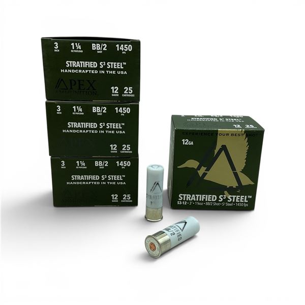 Apex Stratified S3 Steel 12 Ga 3" BB/ #2 Ammunition, 100 Rounds