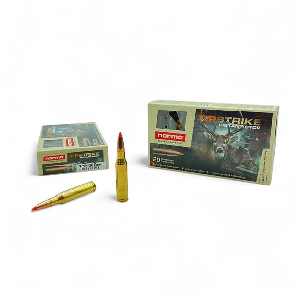 Norma TipStrike Instant Stop 7mm-08 Rem, 160 Grain Ammunition, 40 Rounds