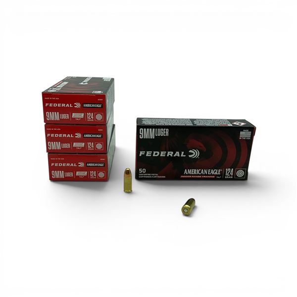 Federal American Eagle Indoor Range Training 9 mm 124 TMJ Ammunition, 200 Rounds