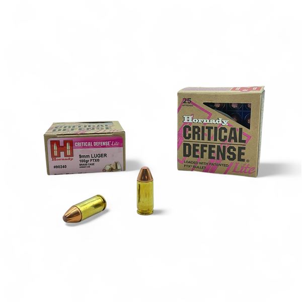 Hornady Critical Defense Lite 9mm Luger, 100 Grain FTX Ammunition, 50 Rounds