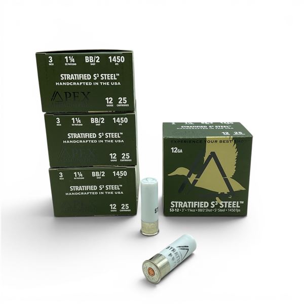 Apex Stratified S3 Steel 12 Ga 3" BB/ #2 Ammunition, 100 Rounds