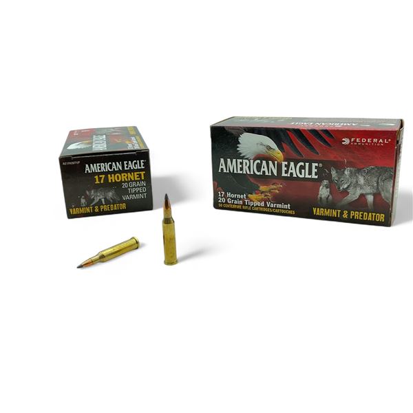 Federal American Eagle Varmint & Predator 17 Hornet, 20 Grain Tipped Varmint Ammunition, 100 Rounds