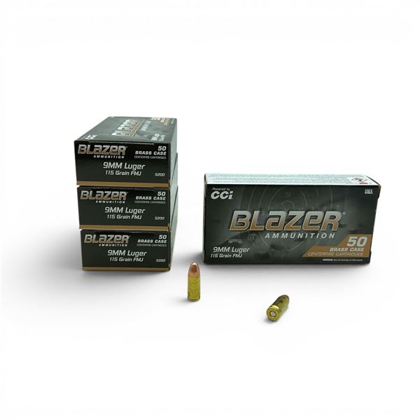CCI Blazer Brass 9 mm 115 Grain FMJ Ammunition, 200 Rounds