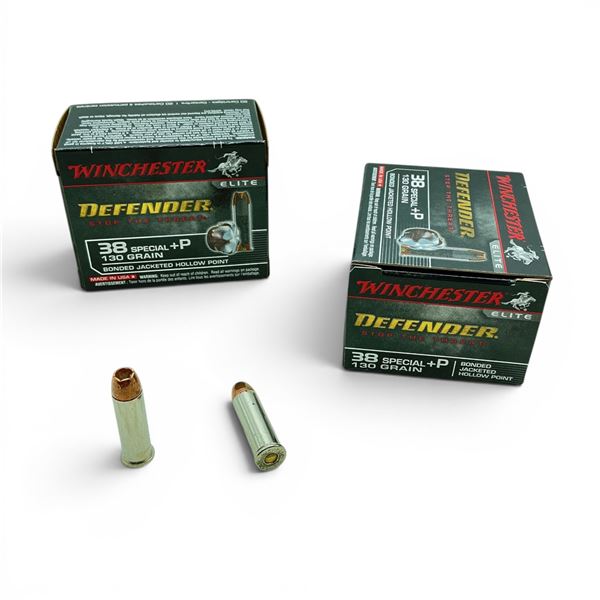 Winchester Elite Defender 38 Spec +P 130 Grain Bonded JHP Ammunition, 40 Rounds
