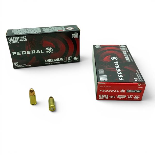 Federal American Eagle Indoor Range Training 9 mm 147 Grain TMJ Ammunition, 100 Rounds