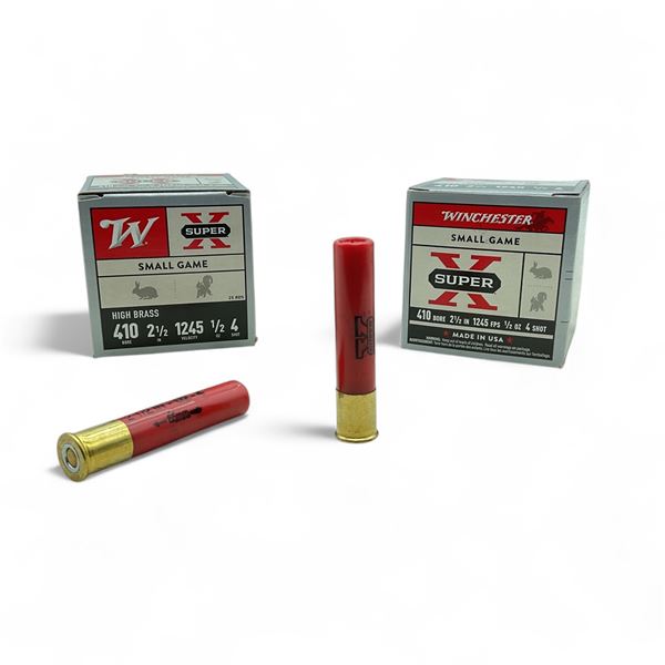 Winchester Super X Small Game 410 Ga, 2-1/2", 1/2 oz, #4 Shot High Brass Ammunition, 50 Rounds