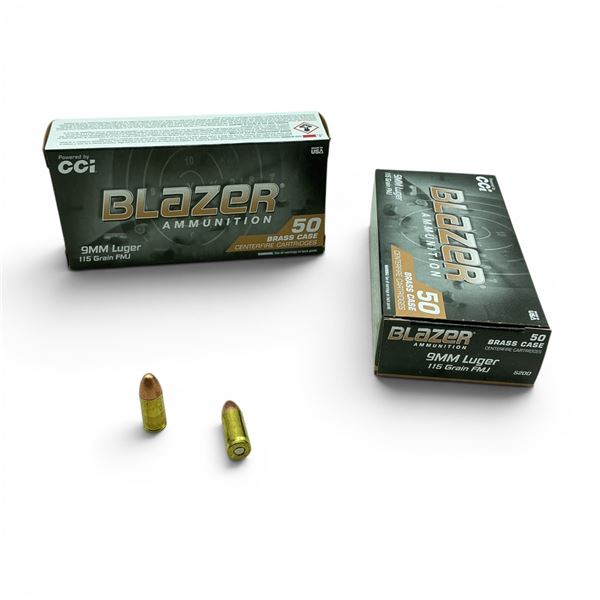 CCI Blazer Brass 9 mm 115 Grain FMJ Ammunition, 100 Rounds