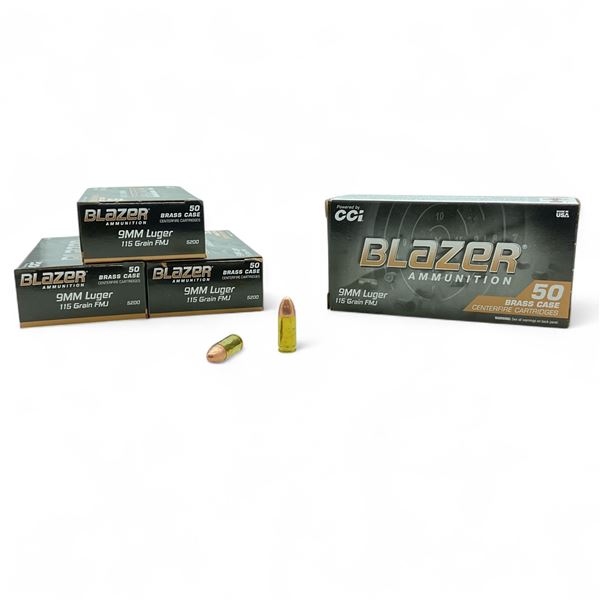 CCI Blazer 9mm Luger, 115 Grain FMJ Ammunition, 200 Rounds