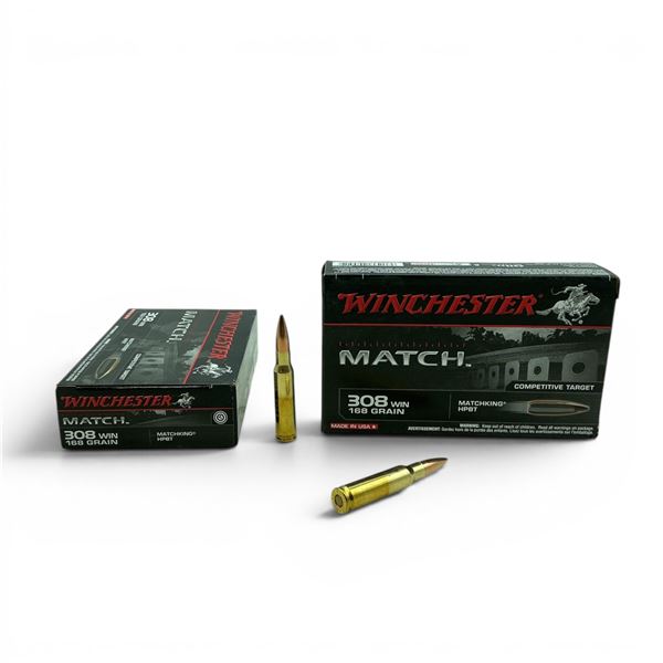 Winchester Match 308 Win, 168 Grain HPBT Matchking Ammunition, 40 Rounds