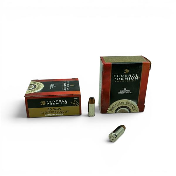 Federal Premium 40 S&W, 165 Grain Hydra-Shok JHP Personal Defense Ammunition, 40 Rounds