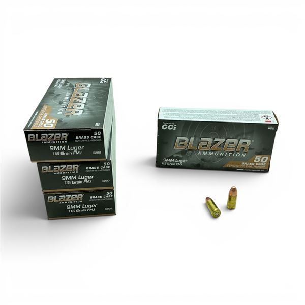 CCI Blazer Brass 9 mm 115 Grain FMJ Ammunition, 200 Rounds