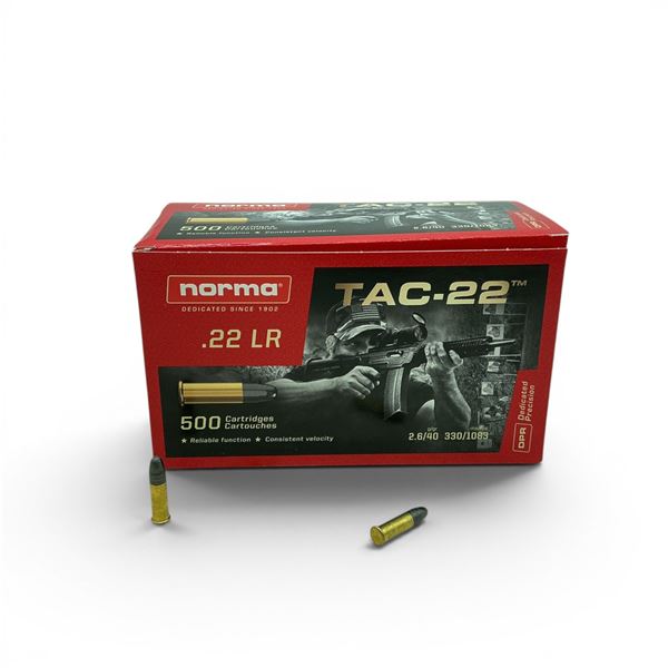 Norma Tac-22 .22 LR, 40 Grain LRN Ammunition, 500 Rounds