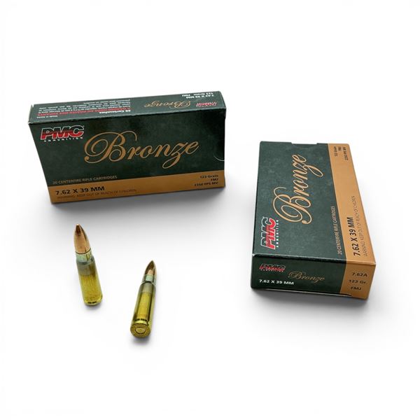 PMC Bronze 7.62 X 39 mm 123 Grain FMJ Ammunition, 40 Rounds