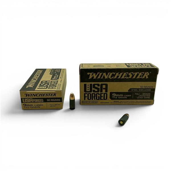 Winchester USA Forged 9mm Luger, 115 Grain FMJ Ammunition, 100 Rounds