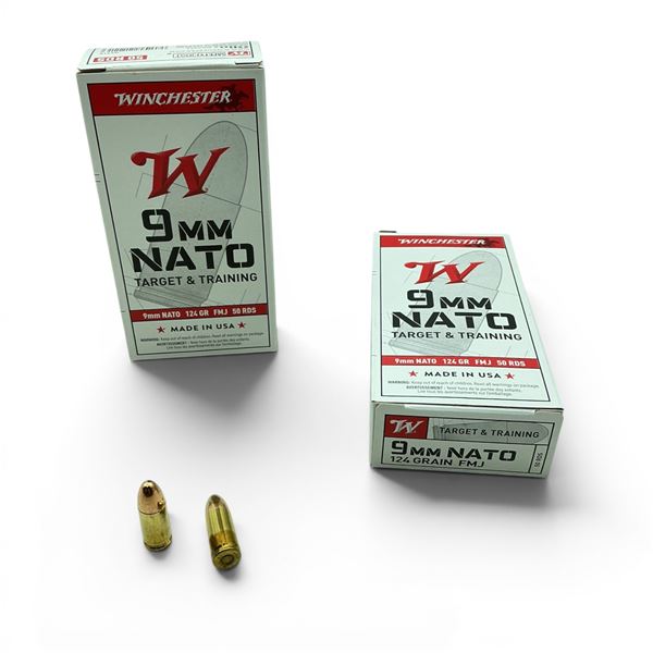 Winchester Target and Training 9 mm 124 Grain FMJ Ammunition, 100 Rounds