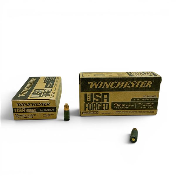 Winchester USA Forged 9mm Luger, 115 Grain FMJ Ammunition, 100 Rounds