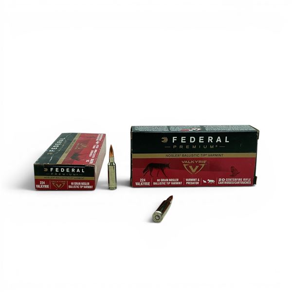 Federal Varmint & Predator 224 Valkyrie, 60 Grain Nosler Ballistic Tip Varmint Ammunition, 40 Rounds