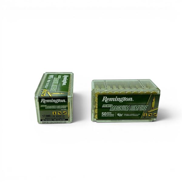 Remington Premier Magnum Rimfire 17 HMR, 17 Grain Accutip-V BT Ammunition, 100 Rounds