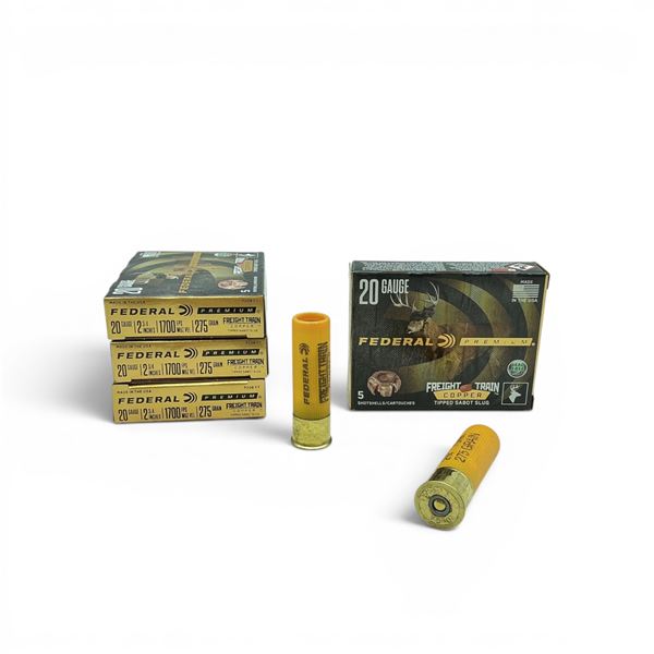 Federal Premium 20 Ga, 2-3/4", 275 Grain Freight Train Copper Tipped Sabot Slug Ammunition, 20 Round