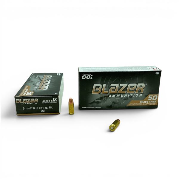 CCI Blazer 9mm Luger, 124 Grain FMJ Ammunition, 100 Rounds