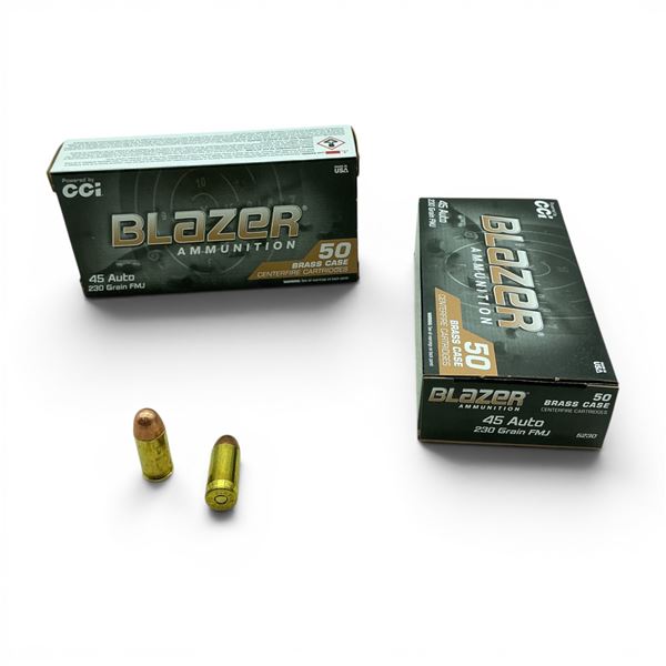 CCI Blazer Brass 45 Auto 230 Grain FMJ Ammunition, 100 Rounds