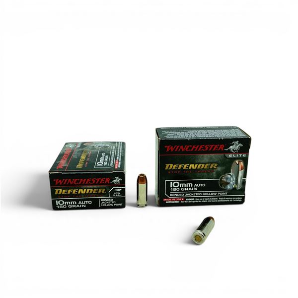 Winchester Defender 10mm Auto, 180 Grain Bonded Jacketed HP Ammunition, 40 Rounds