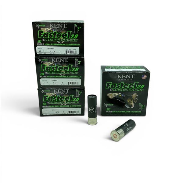 Kent Fasteel 2.0 12 Ga, 3", 1-1/4 oz, #3 Shot Precision Plated Steel Ammunition, 100 Rounds