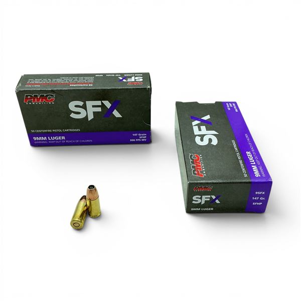PMC SFX 9 mm 147 Grain SFHP Ammunition, 100 Rounds