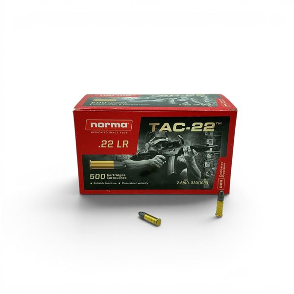 Norma Tac-22 .22 LR, 40 Grain LRN Ammunition, 500 Rounds