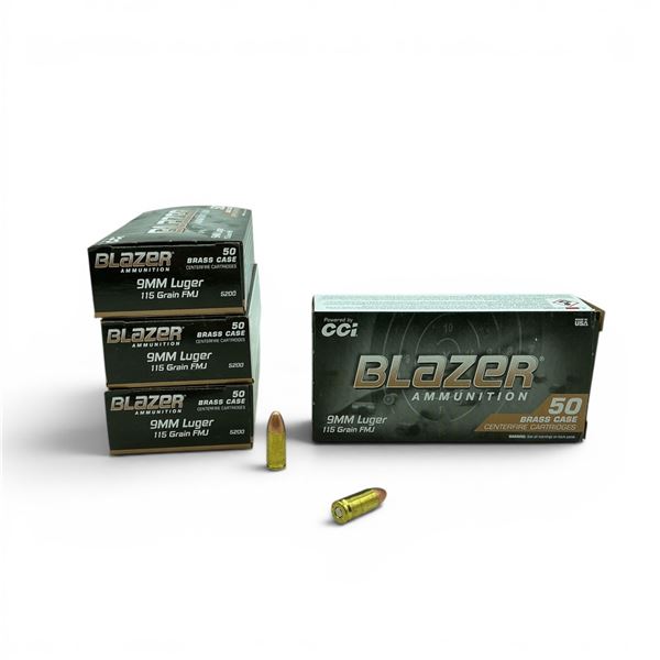 CCI Blazer 9mm Luger, 115 Grain FMJ Ammunition, 200 Rounds